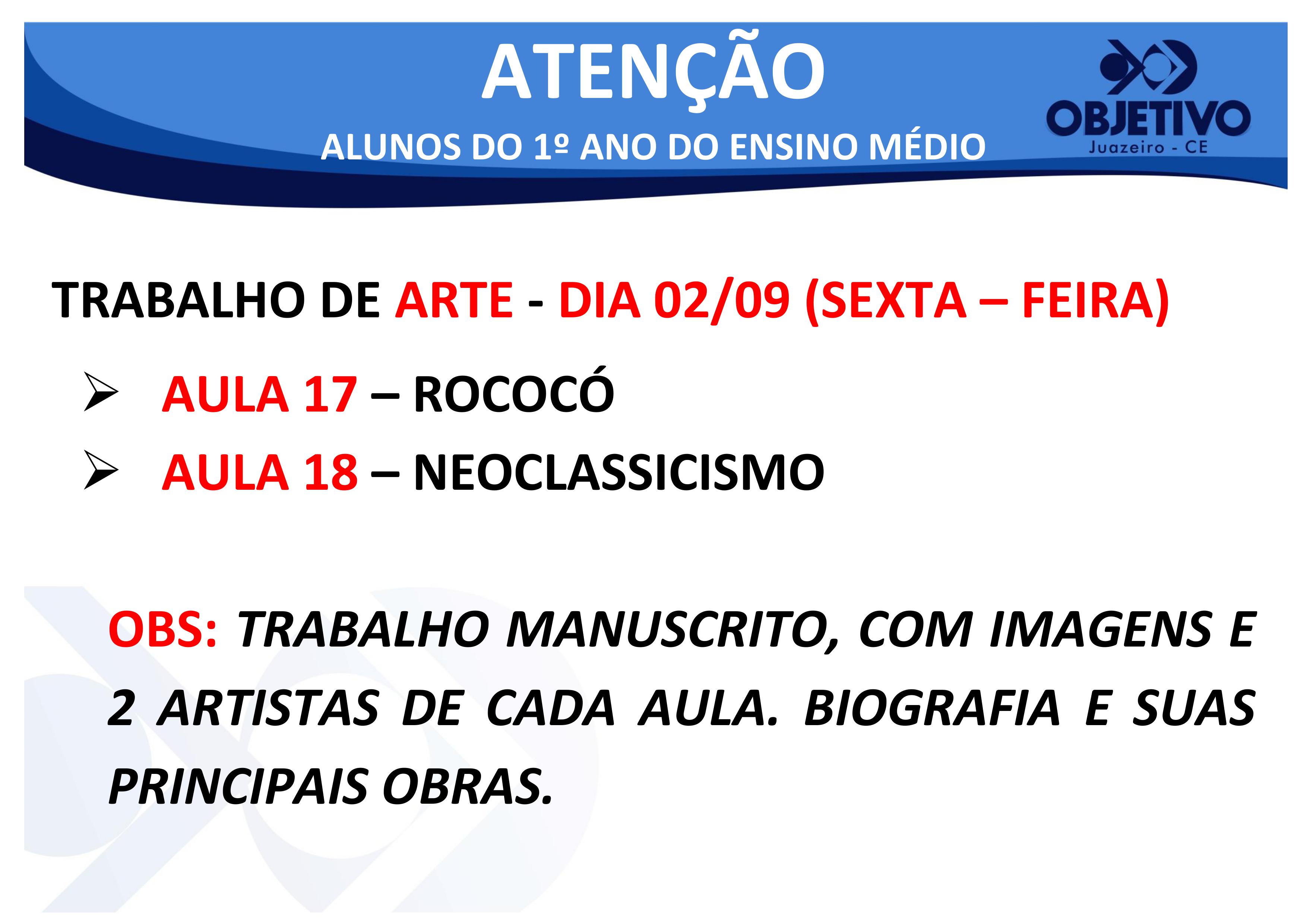 Aviso para alunos do 1º ano do Ensino Médio